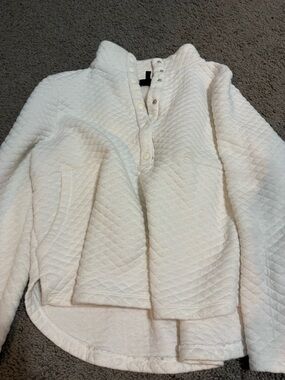 bobeau White Quilted Snap-Front Pullover